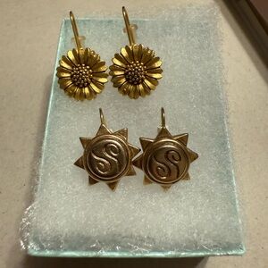 Gold Tone Sunflower and Sun Earrings Lot